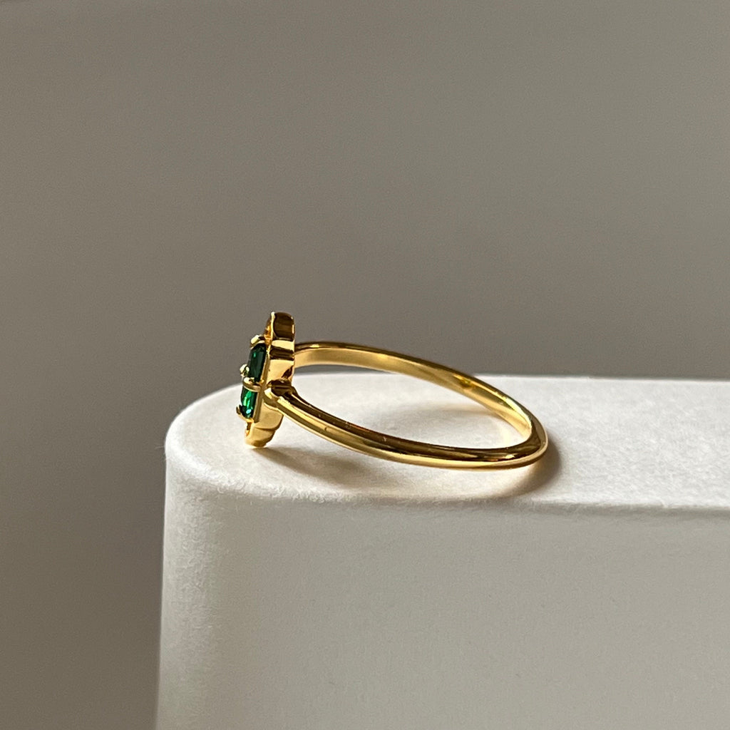 Dainty 18K Gold Vermeil Emerald Ring | Waterproof | Hypoallergenic | Promise Ring | Gift for Her | Love Gift | Engagement | Proposal