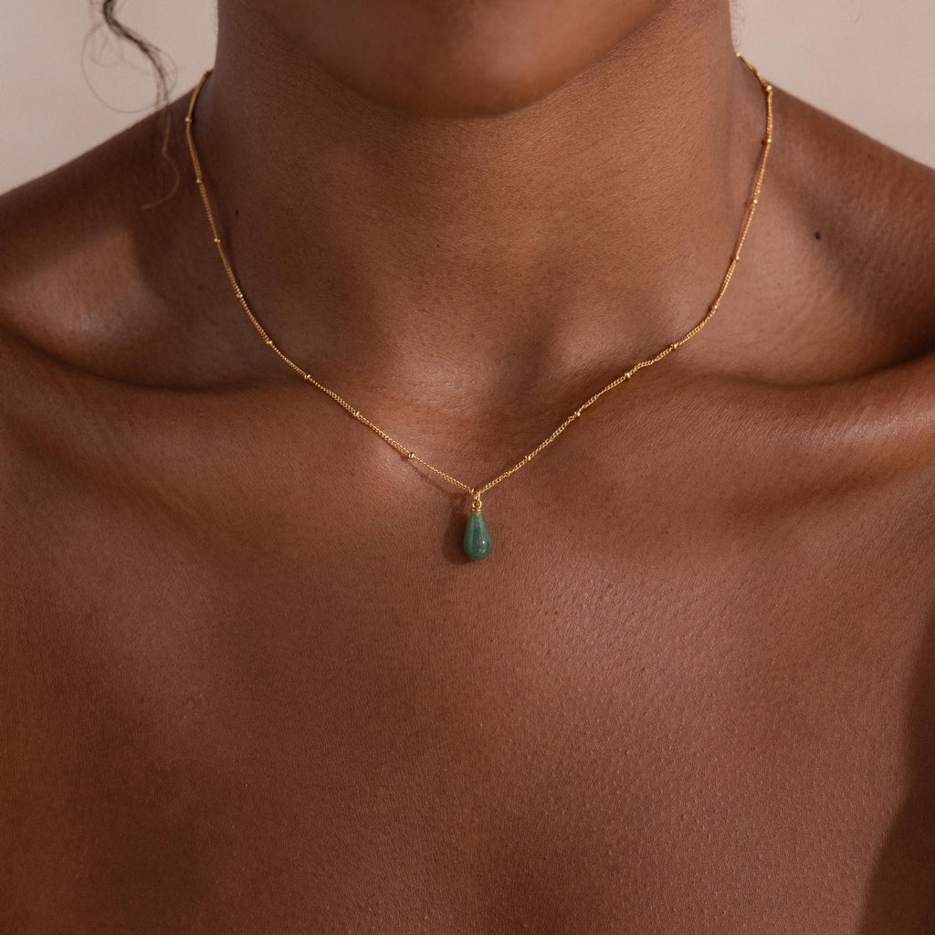 Tear Drop Jade Necklace by Caitlyn Minimalist • Jade Pendant Necklace on Beaded Satellite Chain • Boho Silver Jewelry • Gift for Her • NR295