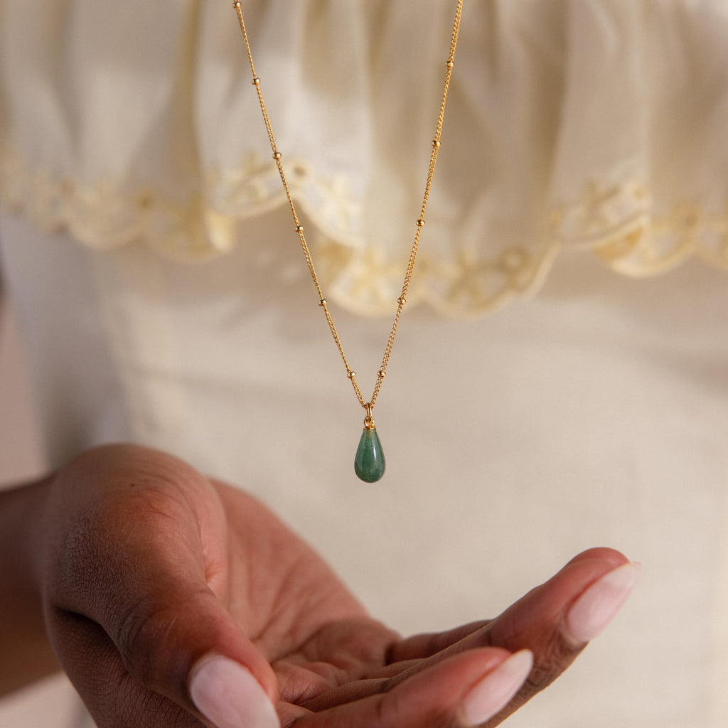 Tear Drop Jade Necklace by Caitlyn Minimalist • Jade Pendant Necklace on Beaded Satellite Chain • Boho Silver Jewelry • Gift for Her • NR295