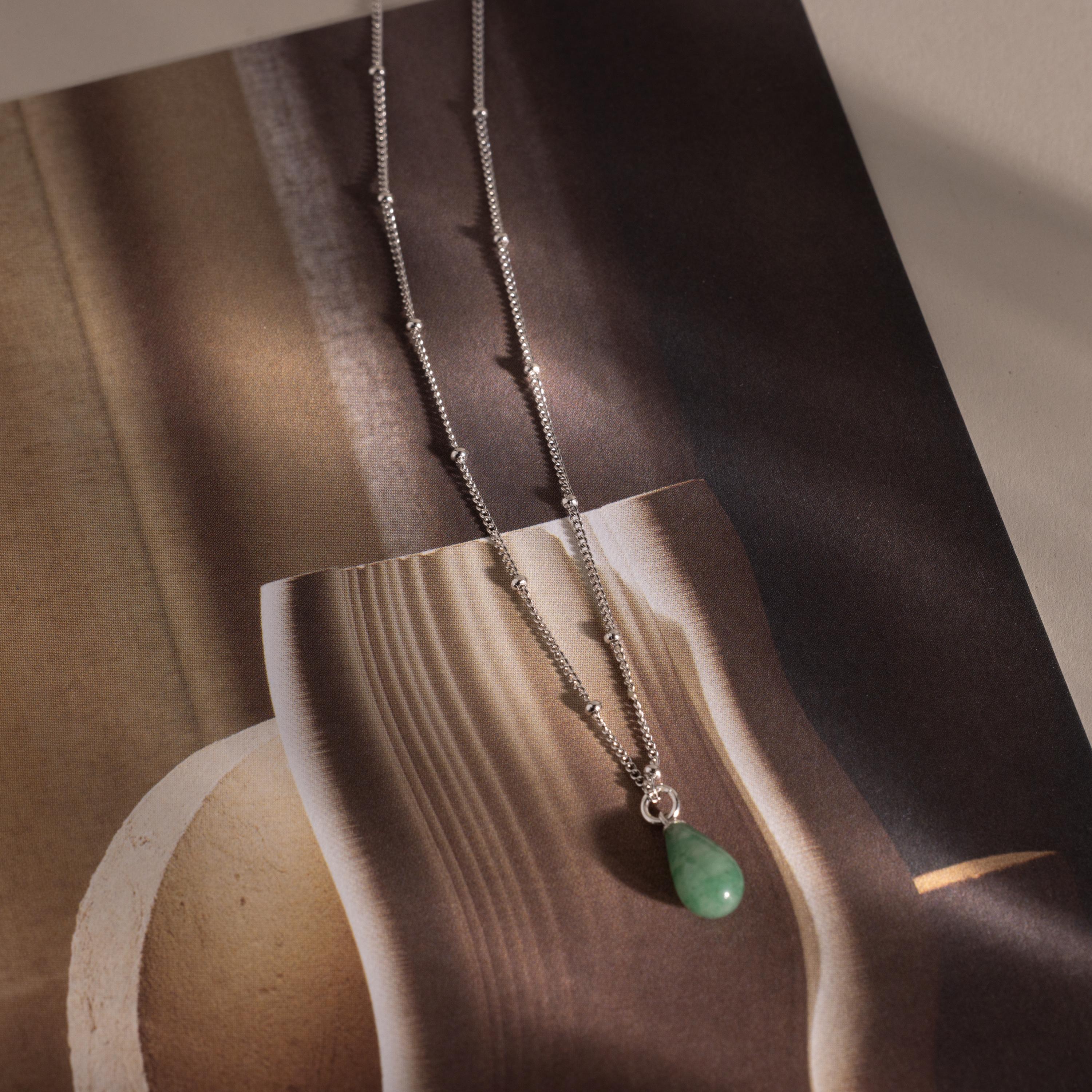 Tear Drop Jade Necklace by Caitlyn Minimalist • Jade Pendant Necklace on Beaded Satellite Chain • Boho Silver Jewelry • Gift for Her • NR295