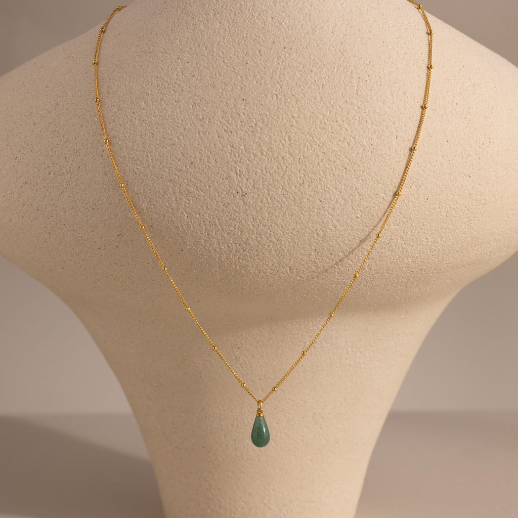 Tear Drop Jade Necklace by Caitlyn Minimalist • Jade Pendant Necklace on Beaded Satellite Chain • Boho Silver Jewelry • Gift for Her • NR295