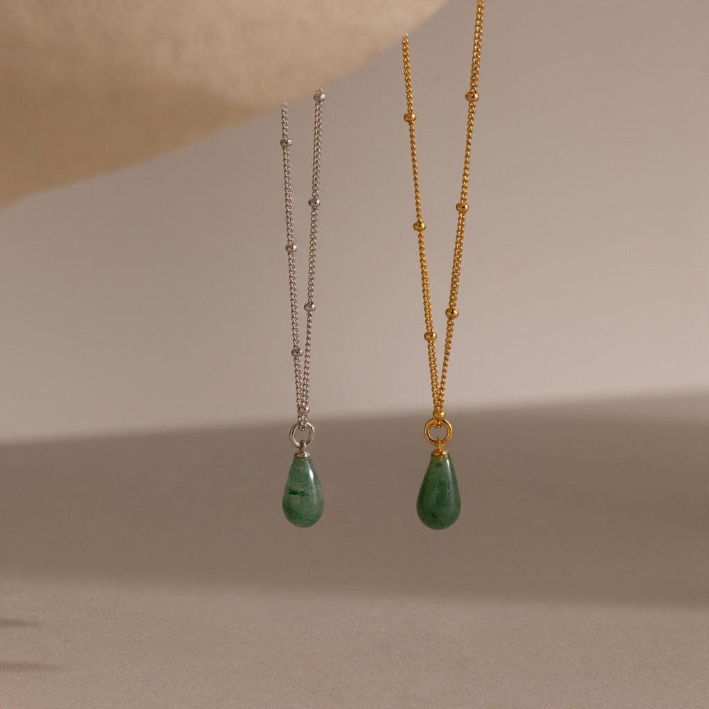 Tear Drop Jade Necklace by Caitlyn Minimalist • Jade Pendant Necklace on Beaded Satellite Chain • Boho Silver Jewelry • Gift for Her • NR295