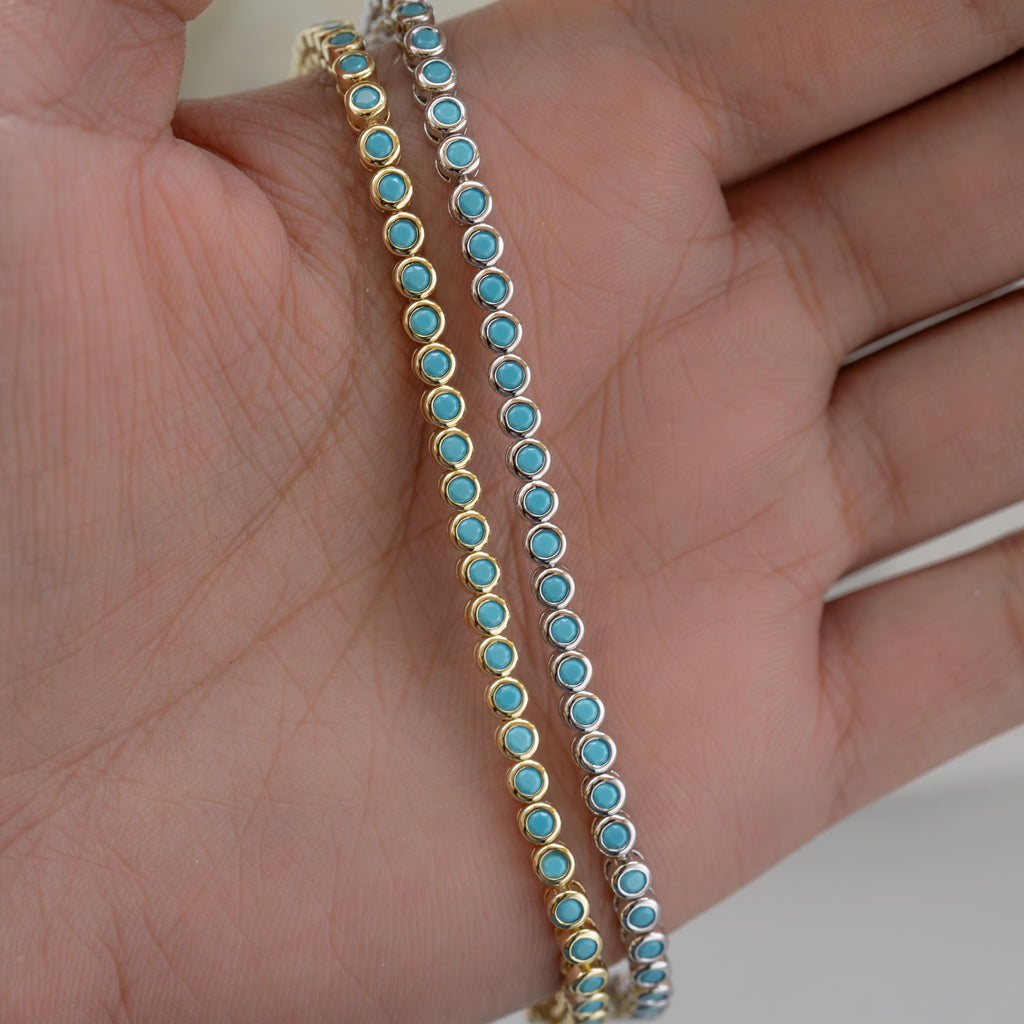 Turquoise Tennis Bracelet, Turquoise Jewelry, Gemstone Bracelet, Gift for Her, Gold Bracelet, Silver Bracelet, Turquoise Bracelet
