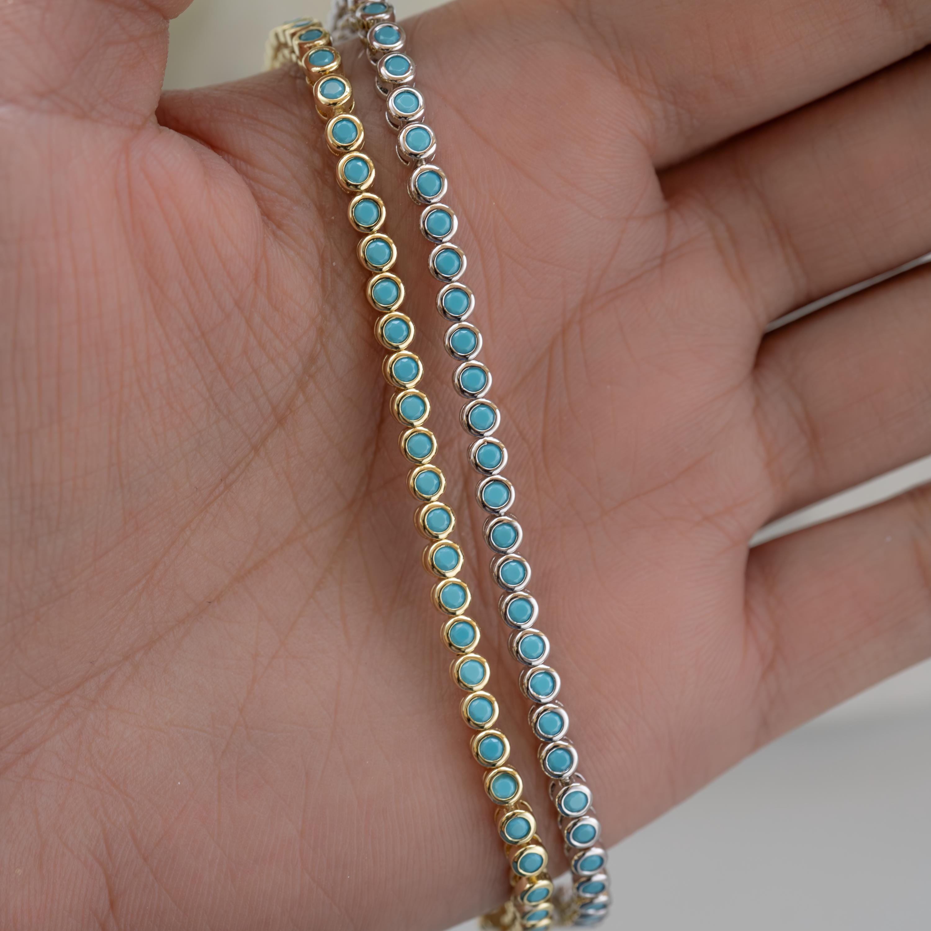 Turquoise Tennis Bracelet, Turquoise Jewelry, Gemstone Bracelet, Gift for Her, Gold Bracelet, Silver Bracelet, Turquoise Bracelet