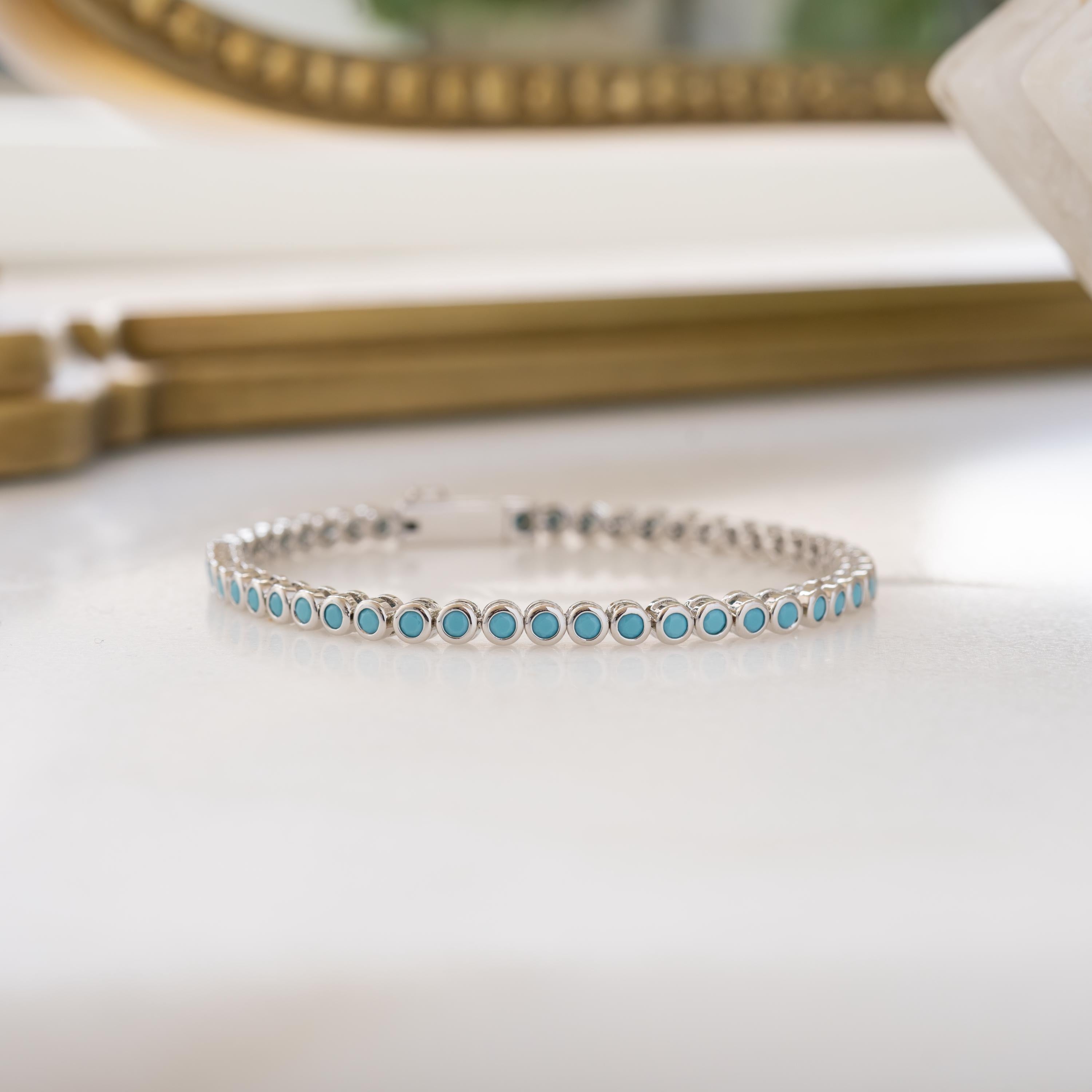 Turquoise Tennis Bracelet, Turquoise Jewelry, Gemstone Bracelet, Gift for Her, Gold Bracelet, Silver Bracelet, Turquoise Bracelet