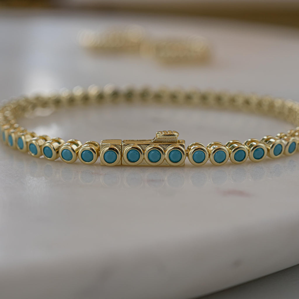 Turquoise Tennis Bracelet, Turquoise Jewelry, Gemstone Bracelet, Gift for Her, Gold Bracelet, Silver Bracelet, Turquoise Bracelet