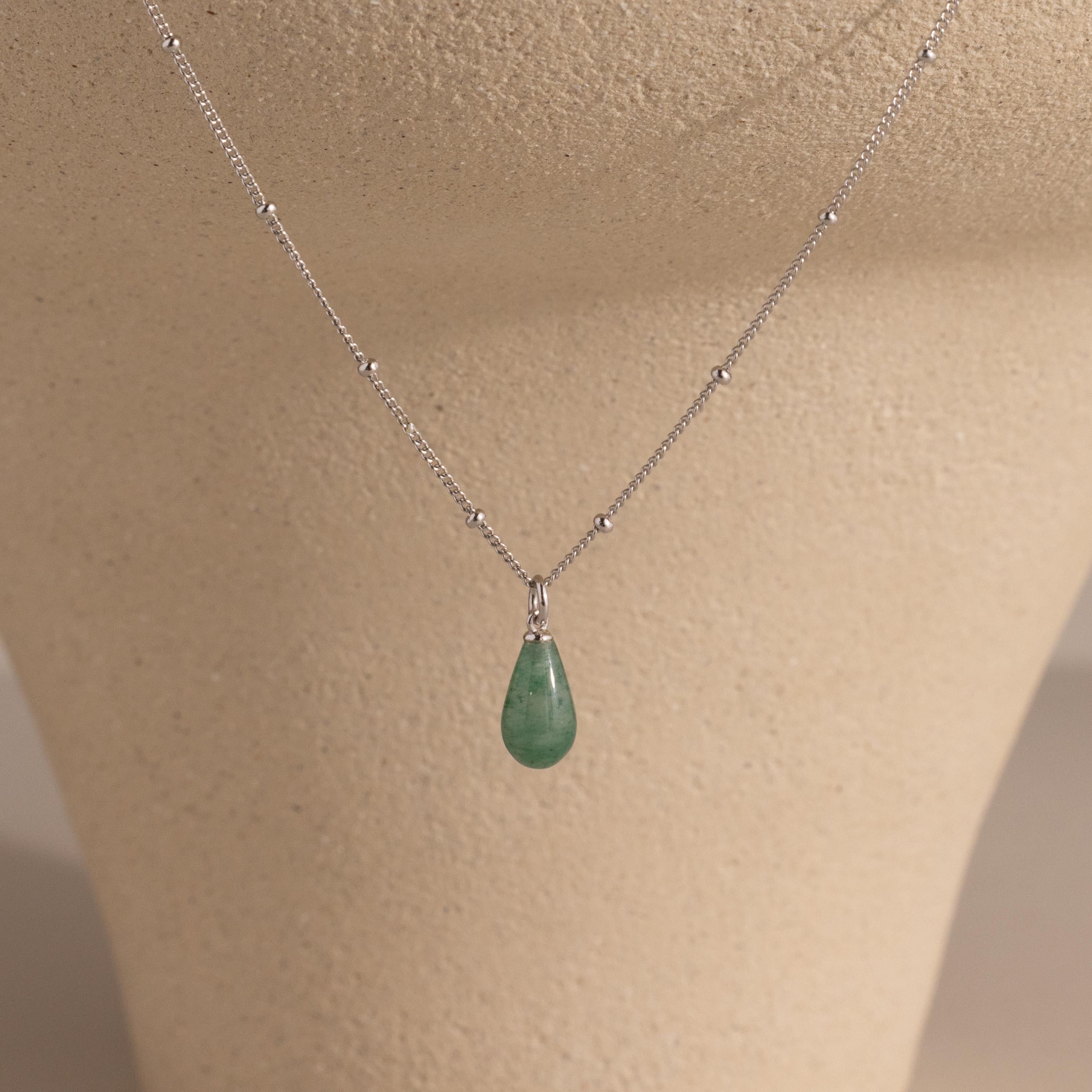 Tear Drop Jade Necklace by Caitlyn Minimalist • Jade Pendant Necklace on Beaded Satellite Chain • Boho Silver Jewelry • Gift for Her • NR295