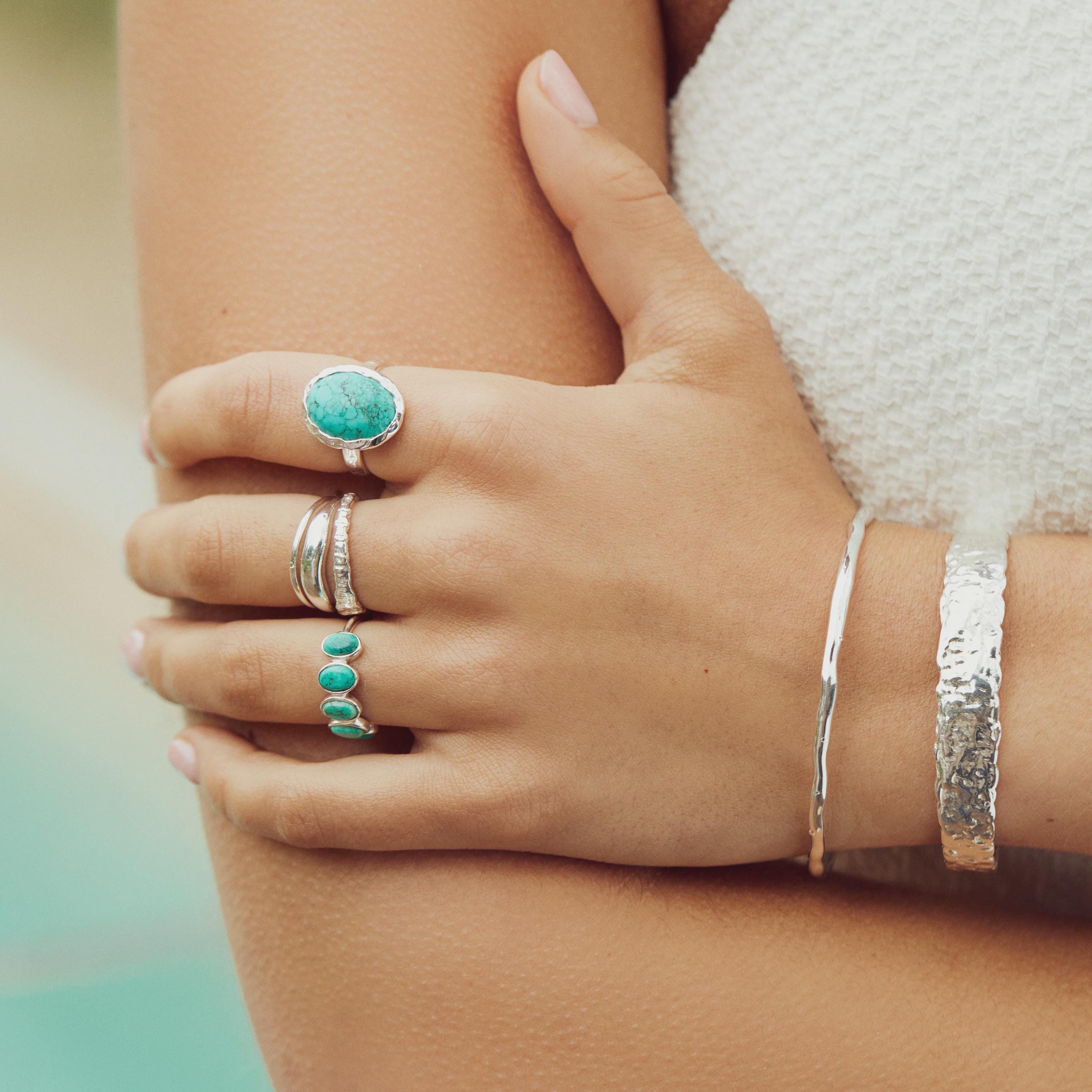 Yellow Gold Natural Turquoise Ring, 14K Gold Boho Jewelry, Statement Vintage Style Ring, Gift for Her, Unique Bridal or Engagement Rings