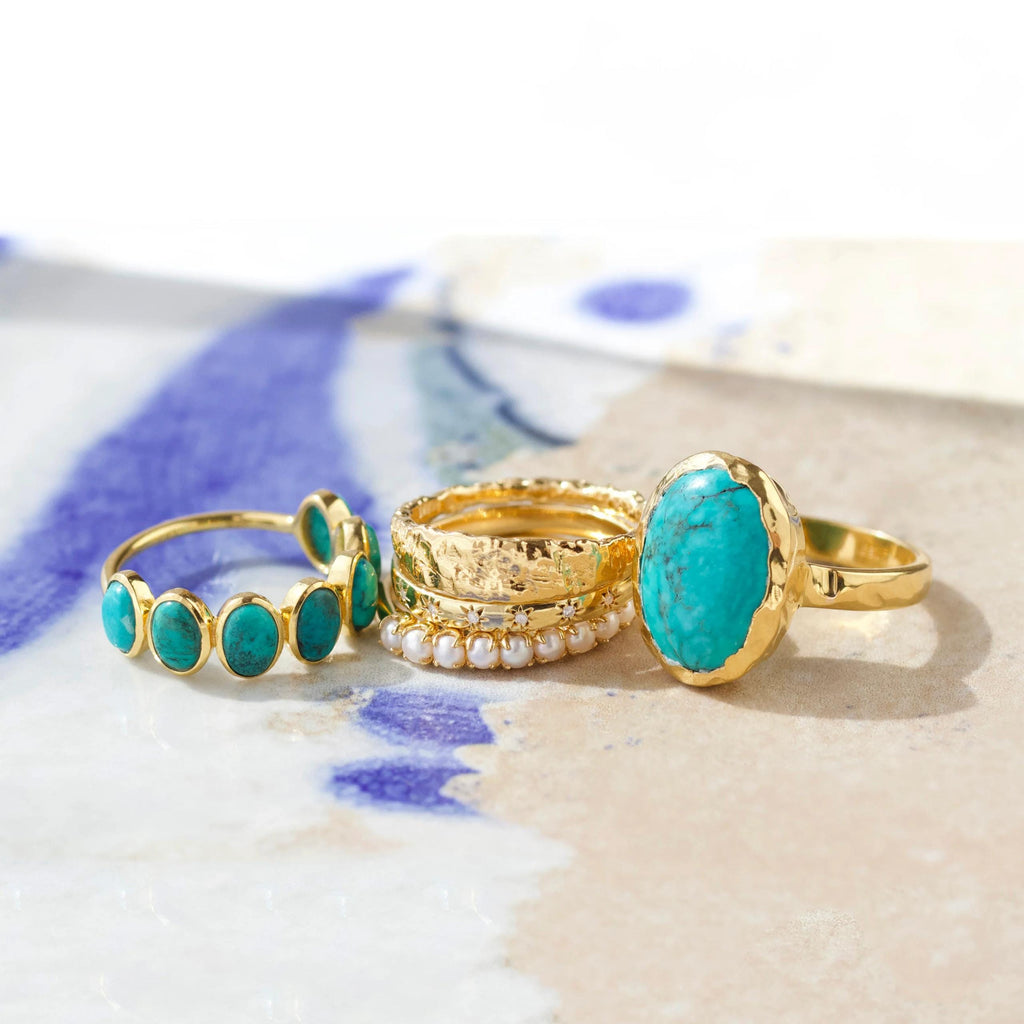 Yellow Gold Natural Turquoise Ring, 14K Gold Boho Jewelry, Statement Vintage Style Ring, Gift for Her, Unique Bridal or Engagement Rings