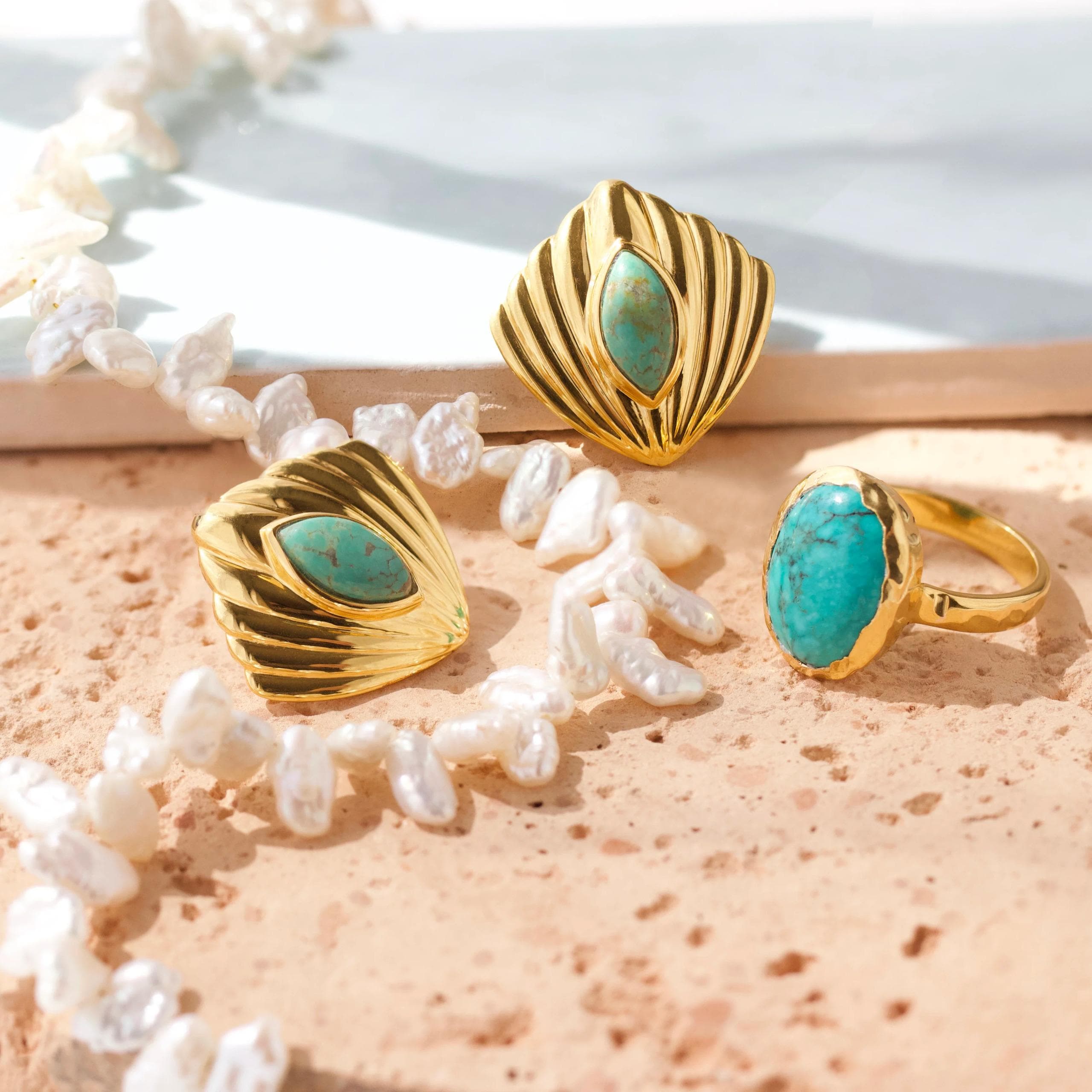 Yellow Gold Natural Turquoise Ring, 14K Gold Boho Jewelry, Statement Vintage Style Ring, Gift for Her, Unique Bridal or Engagement Rings